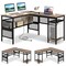 Costway Reversible L-Shaped Computer Desk with Charging Station Adjustable Shelf CPU Stand